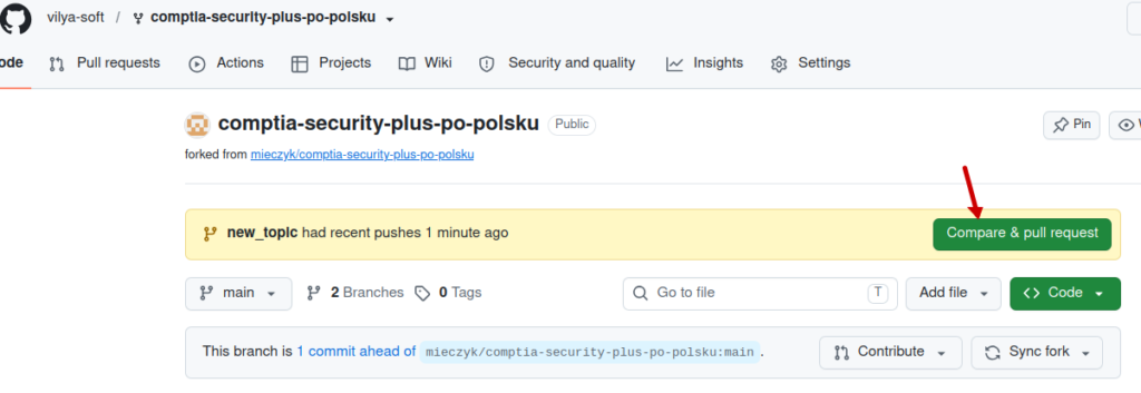 "Compare & pull request" button on GitHub.