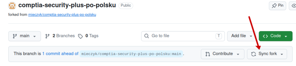 "Sync fork" button on GitHub.